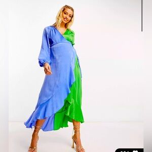 ASOS Maternity blue green wrap dress, new with tags